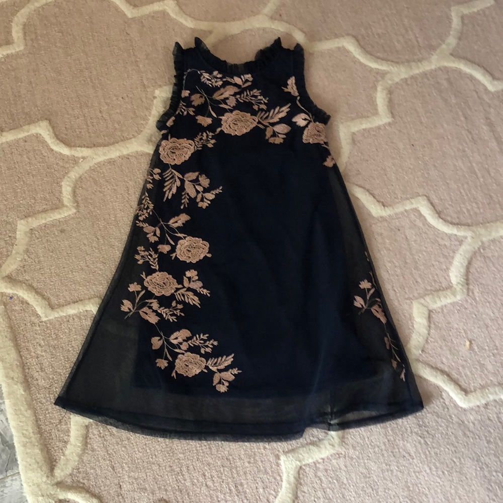 Navy blue dress with mesh ruffle sleeve